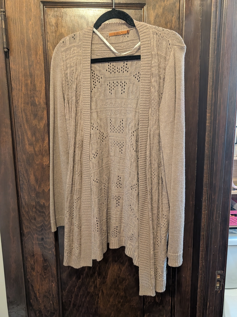 Beige Open-Front Knit Cardigan Sweater
